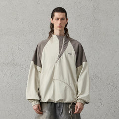 ORGANIC EMOTION Contrast Diagonal Half Zip Oversized Windbreaker