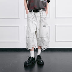 FACEONLAB Distressed Deconstructed Ripped Cargo Shorts