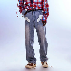 REDH Patch Washed Straight-Leg Jeans