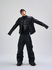 FLYERRER Structured Panel Faux Leather Biker Jacket