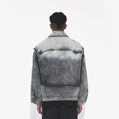VANN VALRENCE Structural Panel Acid-Washed Oversized Denim Jacket
