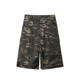 DONSMOKE Camo Multi-Pocket Raw-Edge Curved Shorts