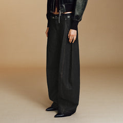 OPICLOTH Curved Panel Oversized Raw Jeans