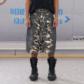DND4DES Abstract Leopard Double-Waistband Denim Shorts