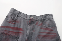 VANN VALRENCE Washed Distressed Multi-Pocket Utility Jeans