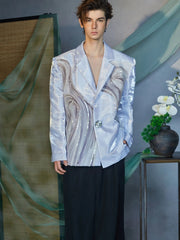 JIECHI Fluid Sequin Embroidery Satin Blazer