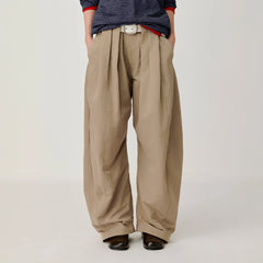 OPICLOTH Pleat Belted Curve Trousers