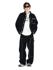 OVERLAPS Contrast Brushstroke Trim Denim Shirt