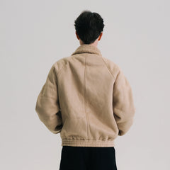 WIID Faux Suede Shearling-Collared Bomber Jacket