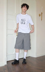 SOURPLUM Retro Gingham Spliced Oversized Shorts