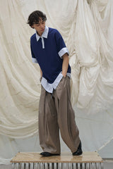 RELABEL Pleated Drawstring Curved Wide-Leg Trousers