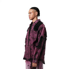 VANN VALRENCE Distressed Frayed Denim Shirt Jacket