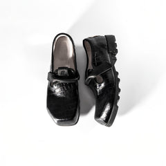 REWRITE Croc-Embossed Strap Loafers