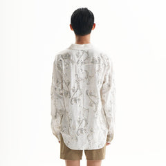 ORAL UTOPIA Ornate Sequin Embroidered Linen-Blended Tie Shirt