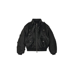 SAVAGEGROWTHWORLD Embroidered Ruched-Sleeve Reflective-Stripe Bomber