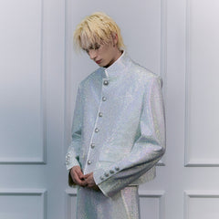 FACEONLAB Iridescent Diamond Mandarin Collar Jacket