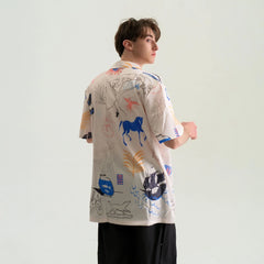 WIID Doodle Sketch Full-Print Cuban Half Shirt