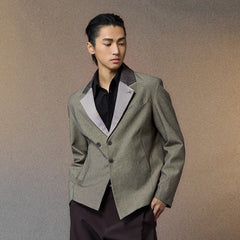 ALVNG AR ANTS Spliced Dual-Collar Linen-Blend Blazer