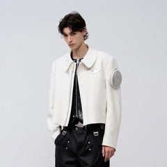 FACEONLAB Arm-Patched Cropped Naval Jacket White
