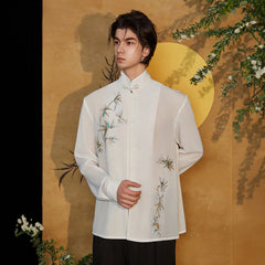 JIECHI Embroidered Bamboo Sheer Flowing Shirt