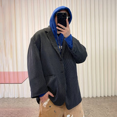 ME DA IGUAL Stripe Notched Lapel Oversized Blazer