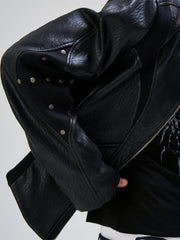 FLYERRER Structured Panel Faux Leather Biker Jacket