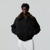OPICLOTH Detachable Faux Fur Collar Padded Denim Jacket