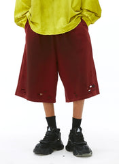 VANN VALRENCE Washed Gradient Distressed Oversized Shorts