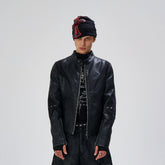 FLYERRER Structured Panel Faux Leather Biker Jacket