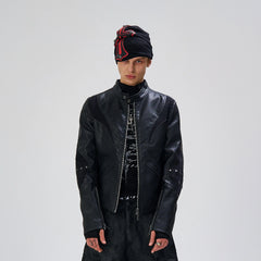 FLYERRER Structured Panel Faux Leather Biker Jacket