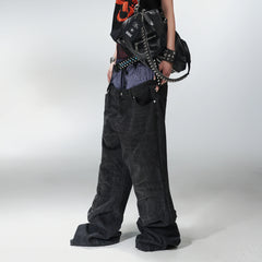 PCCVISION Double-Waist Washed Baggy Jeans