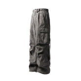 RELABEL Mini Checker Multi-Pocket Strap Pleated Cargo Pants Dark Gray