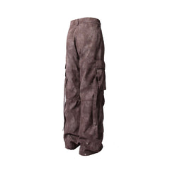RELABEL Mini Checker Multi-Pocket Strap Pleated Cargo Pants Red