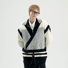 TIWILLTANG Asym Wrap Stripe-Collar Pullover
