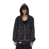 WHISTLEHUNTER Washed Waffle Studded Zip-Up Hoodie