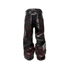 PCCVISION Gothic Skull Stitch PU Pants