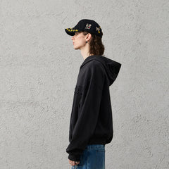 ORGANIC EMOTION Asymmetrical Hem LOGO Embroidered Hoodie