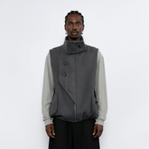 7440 37 1 Asym Placket Drawstring Hem Padded Vest