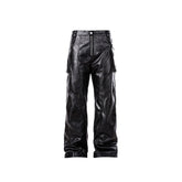 FORFEARTHAT Glossy Panel Zip Hem PU Cargo Pants