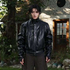 FLYERRER Hook-Buckle Faux Leather Rivet Jacket