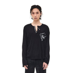 WHISTLEHUNTER Merino-Tencel Henley Graphic Long-Sleeve Tee