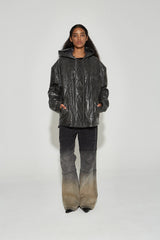 VANN VALRENCE Diamond-Embossed Faux Leather Hooded Puffer