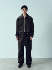 KADAKADA Rib-Spliced Stand-Collar Cropped Jacket