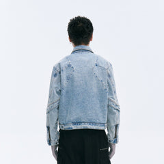 CATSSTAC Washed Paneled Seam Denim Jacket