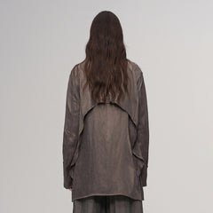 ILNya Nieternite Nifutur Asym Layered Wrap-Collar Shirt Coat Gray