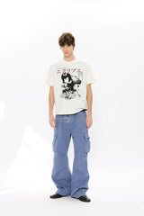 KREATE Washed Belt Graphic Crinkled Cargo Pants