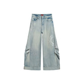 NOTHINGNESS WORLD Washed Pleated Curved Denim Pants