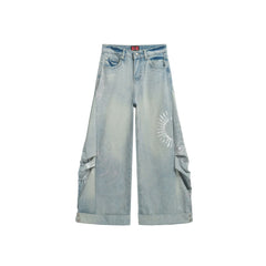 NOTHINGNESS WORLD Washed Pleated Curved Denim Pants