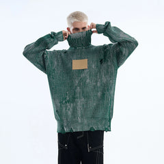 TIWILLTANG Distressed Foil High-Neck Sweater