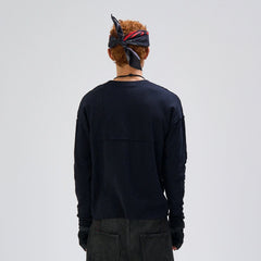 FLYERRER Cross-Panel Contrast Frayed Embroidered Long-Sleeve Tee